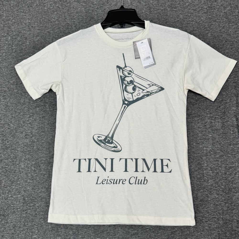 Grayson Threads Tini Time Womens T-Shirt‎ Size XS Cream Short Sleeve Crew Neck